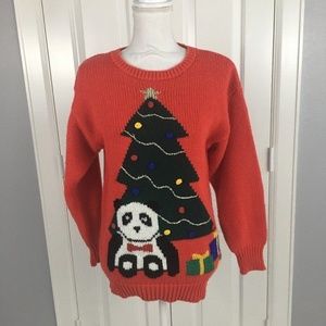 Vintage Ugly Christmas Women Sweater Small Red